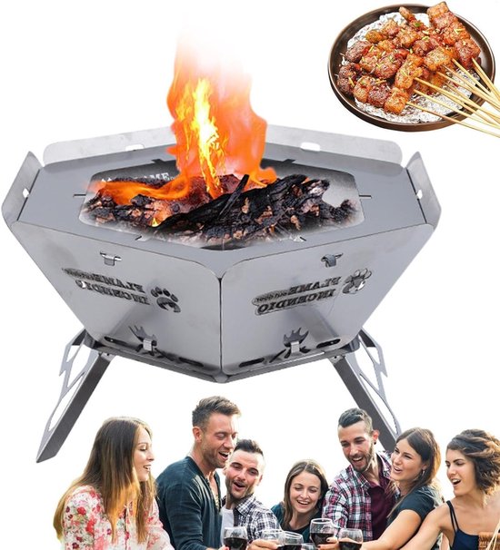 Camping Kooktoestel - Buiten Haard - Kampvuur Koken - Zeshoekig Rooster - 46 cm - Zwart