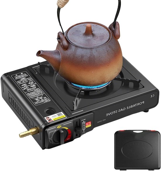 Camping Kooktoestel - Compacte Gasbrander - Outdoor Koken - Windbestendig Ontwerp - 355 x 27 x 13 cm - Zwart