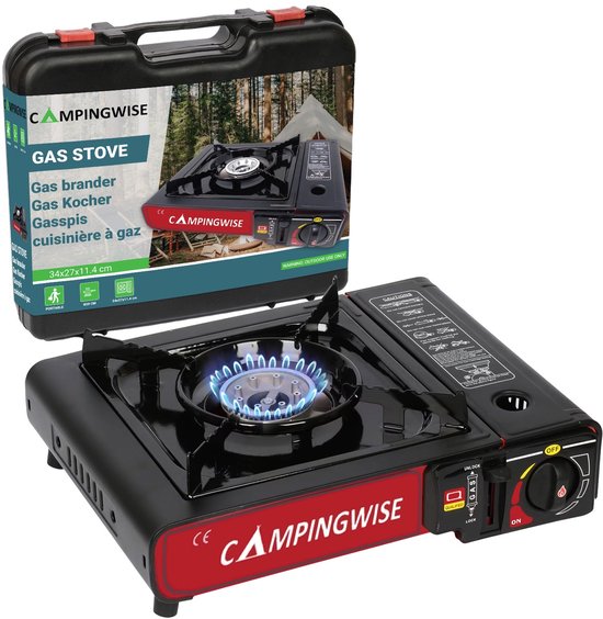 Camping Kooktoestel Draagbaar Gasfornuis – 1-Pits Campinggasfornuis met Draagkoffer – Camping Benodigdheden & Kookgerei voor Outdoor, Reizen en Familieactiviteiten – Campingwise