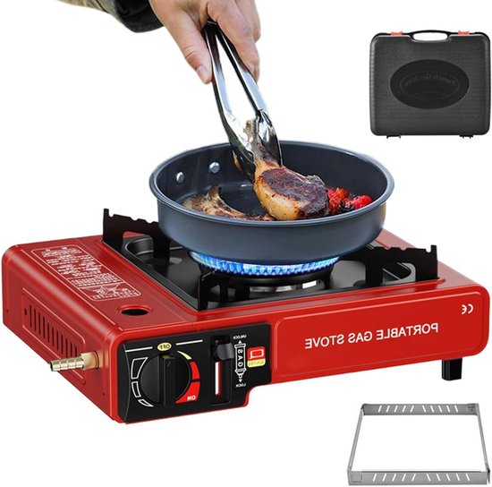 Camping Kooktoestel - Draagbaar Gasfornuis - Outdoor Koken - Dubbel Brandstofsysteem - Compact Ontwerp - Rood