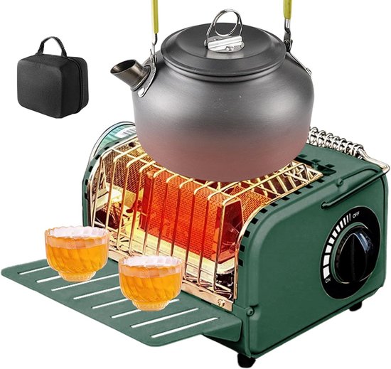 Camping Kooktoestel - Gasbrander Tentkachel - Outdoor Koken - Instelbare Vlamregeling - 20.5 x 18 x 14.5 cm - Kaki Groen van Camping