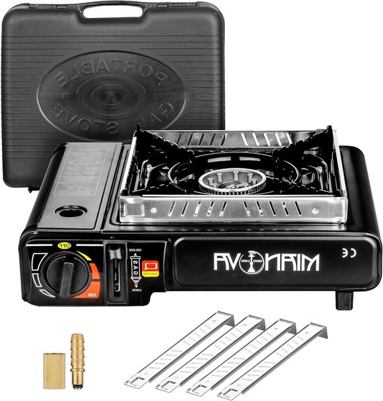Camping Kooktoestel - Gasfornuis Outdoor - Kamperen en BBQ - Piëzo Ontsteking - 34 x 26 x 8 cm - Zwart