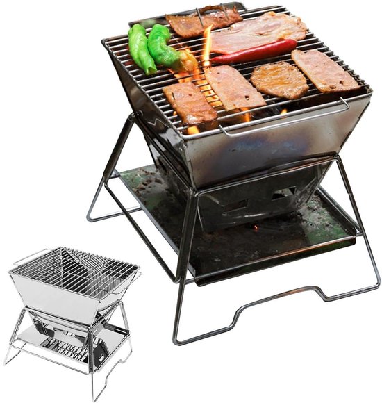 Camping kooktoestel - Houtbrander buiten - Kamperen en grillen - Inklapbaar roestvrij staal - 26 x 26 x 26 cm