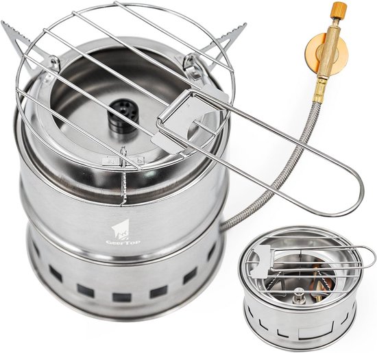 Camping Kooktoestel - Houtkachel Gasfornuis - Buiten Koken - Multifunctioneel Ontwerp - 13 x 15 cm - Zilver van Camping