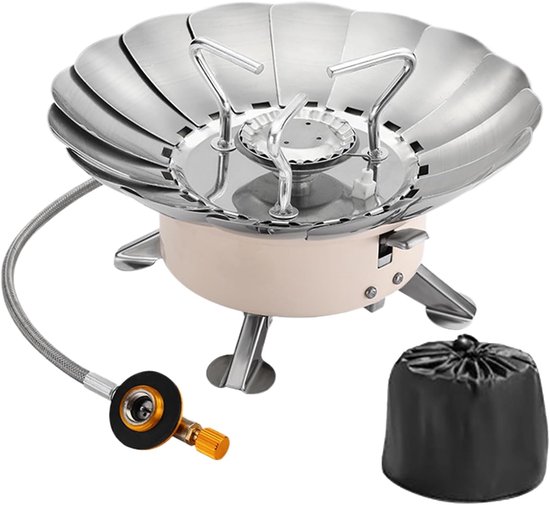 Camping Kooktoestel - Inklapbaar Gasfornuis - Outdoor Koken - Windbestendig Ontwerp - 13.5 x 11.5 x 11.5 cm - Zilver
