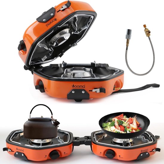 Camping Kooktoestel op Gas – Camping Kooktoestel met 2 Branders – Camping Gasstel – Opvouwbaar Gasfornuis – Gaspit met Piëzo Ontsteking – Camping Gasstel – Voor Kamperen BBQ Picknick Noodpakket Outdoor Koken van HUYSER Outdoors