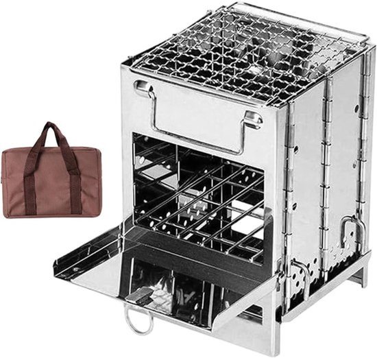 Camping Kooktoestel - Opvouwbare Houtkachel - Buiten Koken - Roestvrij Staal - 21 x 15 x 8 cm - Zilver
