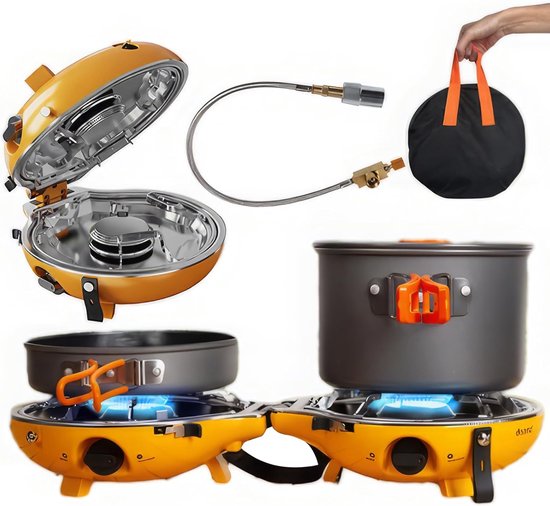 Camping Kooktoestel - Outdoor Gasbrander - Kamperen en Picknicken - Dubbele Brander - 17000 BTU - Zwart