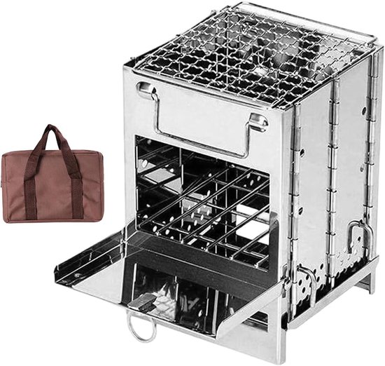 Camping kooktoestel - Roestvrij staal kachel - Maaltijden bereiden - Efficiënte houtverbranding - 21 x 15 x 8 cm - Zilver