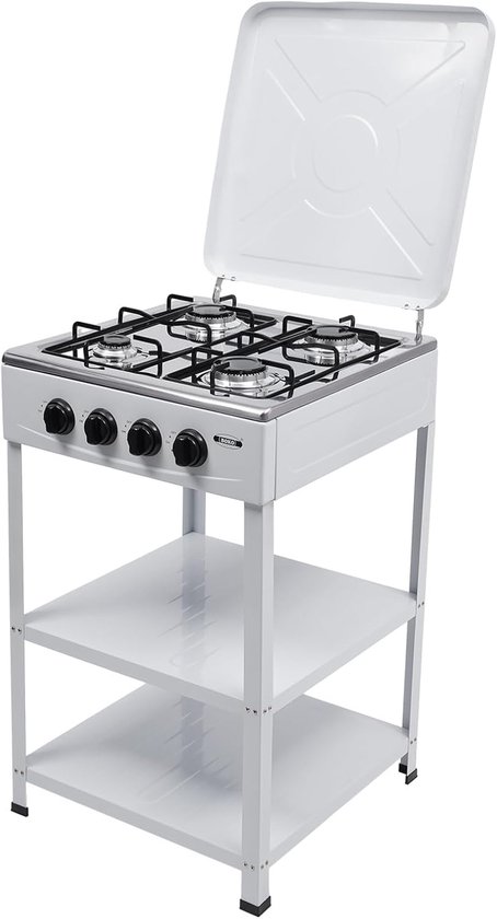 Camping Kooktoestel - Vrijstaand Gasfornuis - Buiten Koken - 4 Branders Deksel - 49x49x79 cm - Wit van Merkloos