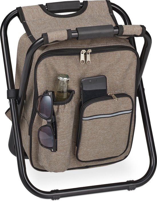 camping krukje - inklapbaar - 42x35x29 cm - rugzak kruk - polyester - beige van Merkloos