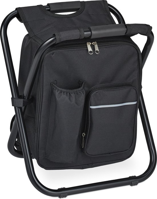 camping krukje - opvouwbaar - 42x35x29 cm - rugzak kruk - polyester - zwart