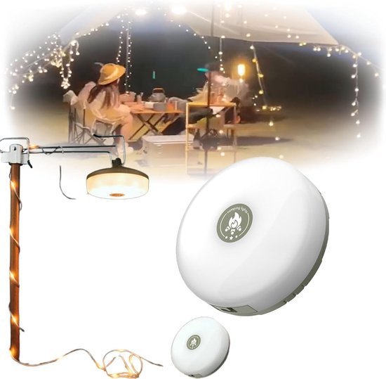 Camping lamp - Camping Lichtsnoer 10 Meter - Ambience Strip - Oprolbaar - Oplaadbaar - Warm-Wit - Tentlamp Verlichting - Waterproof IP44 - Led-campinglamp oplaadbaar met USB C - Draagbaar - Camplamp - voor Camping, Tuin en Wandelen - 1 Stuk