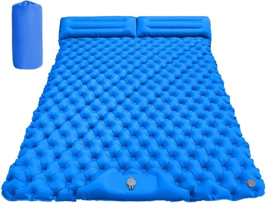 Camping Ligmat - Dubbele Mat - Outdoor Slapen - Geïntegreerde Voetpomp - 190 x 120 cm - Blauw