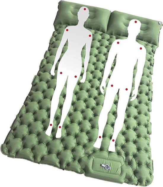 Camping luchtmatras - Opblaasbaar bed - Buiten slapen - Ingebouwde pomp - Voor 2 personen - Lichtgroen