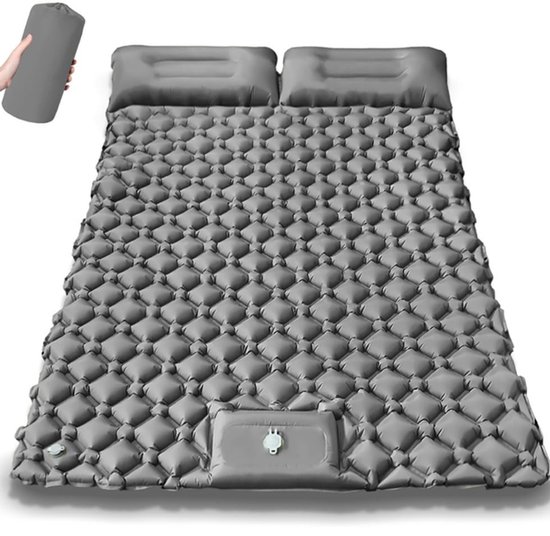 Camping matras 2 persoons - Luchtbed - Camping matras - Camping matras zelfopblaasbaar - Slaapmat met kussen en vochtwerend - matras - Grijs - 190×120×5cm - TPU