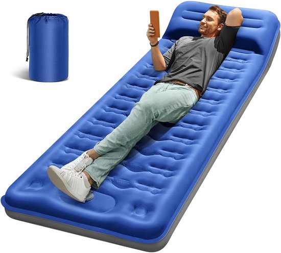 Camping Matras - Luchtbed - Slaapmat - Luchtpomp met Voetbediening - Duurzaam en Draagbaar - 196x66x13cm - Slaapmatje 1 Persoons - Blauw