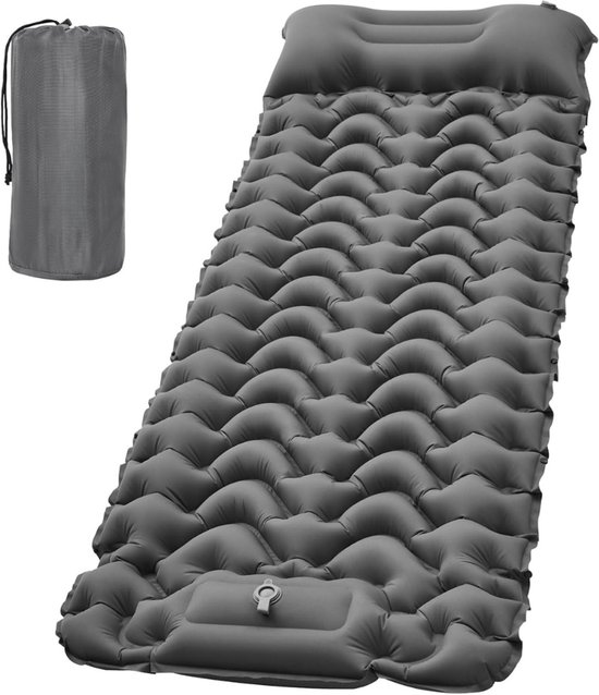 Camping Matras met Ingebouwde Voetpomp en Kussen - Opvouwbaar Matras - Vouwmatras - Camping Matje - Slaapmat - Logeer Matras - Luchtmatras - Kampeer Matras - Camping Bedje - PVC - 196 x 68 x 6 cm - Grijs - van Imperatoris