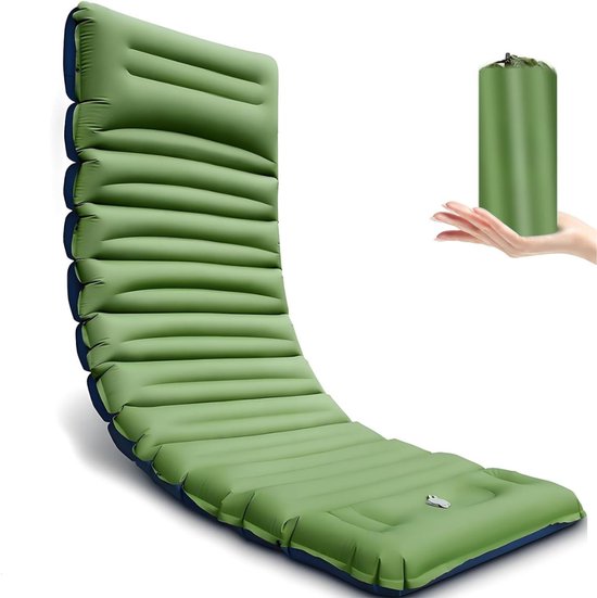 Camping Matras met Kussen en Voetpomp - Enkel - Opvouwbaar Matras - Vouwmatras - Camping Matje - Slaapmat - Logeer Matras - Luchtmatras - Kampeer Matras - Camping Bedje - Nylon/TPU - Tot 181 kg - 200 x 70 x 10 cm - Groen - van Imperatoris