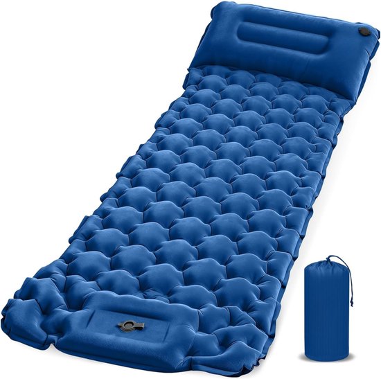 Camping Matras met Kussen en Voetpomp - Enkel - Opvouwbaar Matras - Vouwmatras - Camping Matje - Slaapmat - Logeer Matras - Luchtmatras - Kampeer Matras - Camping Bedje - TPU - 195 x 65 x 10 cm - Blauw - van Imperatoris