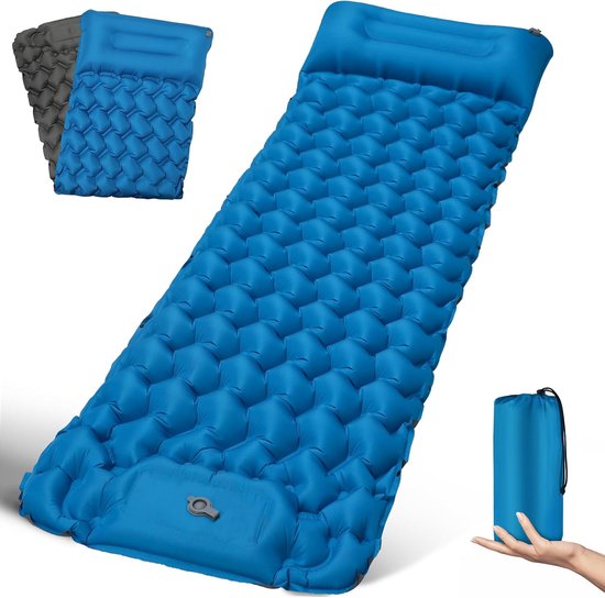 Camping Matras met Kussen - Enkel - Opvouwbaar Matras - Vouwmatras - Camping Matje - Slaapmat - Logeer Matras - Luchtmatras - Kampeer Matras - Camping Bedje - Polyester/TPU - 200 x 68 x 9 cm - Blauw - van Imperatoris