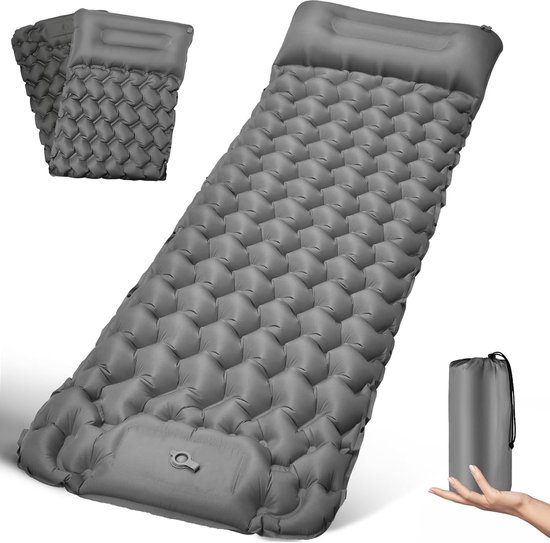 Camping Matras met Kussen - Enkel - Opvouwbaar Matras - Vouwmatras - Camping Matje - Slaapmat - Logeer Matras - Luchtmatras - Kampeer Matras - Camping Bedje - Polyester/TPU - 200 x 68 x 9 cm - Grijs - van Imperatoris van Merkloos