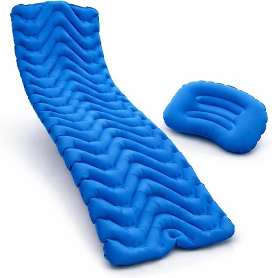 Camping Matras met Opblaasbaar Kussen - Opvouwbaar Matras - Vouwmatras - Camping Matje - Slaapmat - Logeer Matras - Luchtmatras - Kampeer Matras - Camping Bedje - Nylon - 190 x 58 x 6 cm - Blauw - van Imperatoris
