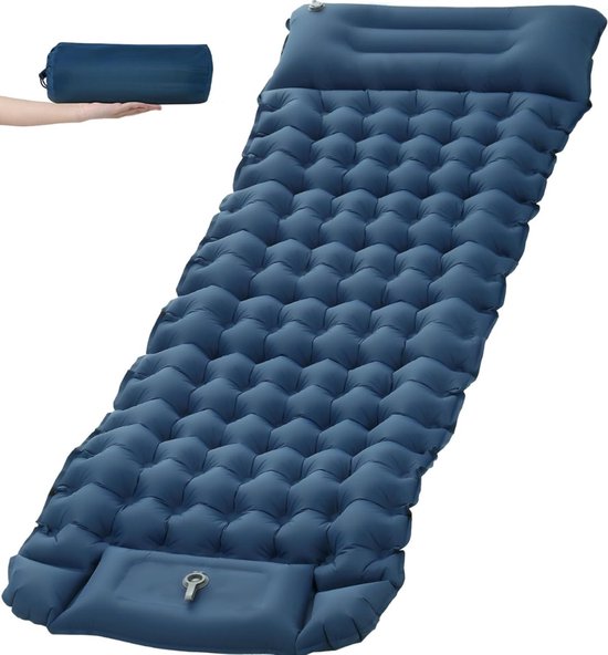 Camping Matras met Voetpomp en Hoofdkussen - Opvouwbaar Matras - Vouwmatras - Camping Matje - Slaapmat - Logeer Matras - Luchtmatras - Kampeer Matras - Camping Bedje - TPU - 198 x 64 x 10 cm - Donkerblauw - van Imperatoris van Merkloos