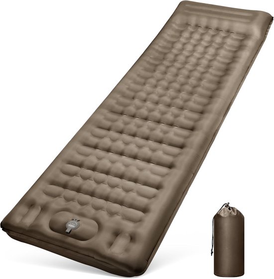 Camping Matras met Voetpomp & Kussen - Opvouwbaar Matras - Vouwmatras - Camping Matje - Slaapmat - Logeer Matras - Luchtmatras - Kampeer Matras - Camping Bedje - Nylon - 205 x 70 x 10 cm - Bruin - van Imperatoris van Merkloos