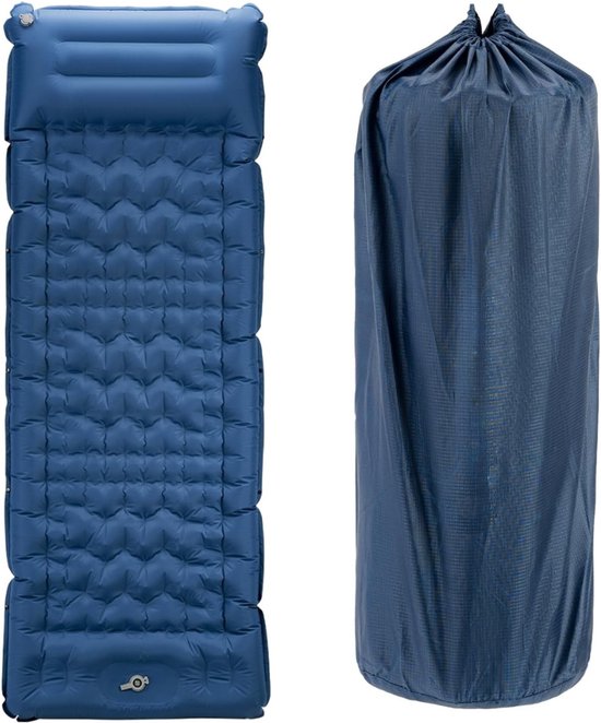 Camping Matras met Voetpomp & Kussen - Opvouwbaar Matras - Vouwmatras - Camping Matje - Slaapmat - Logeer Matras - Luchtmatras - Kampeer Matras - Camping Bedje - TPU - 197 × 71 × 12 cm - Blauw - van Imperatoris
