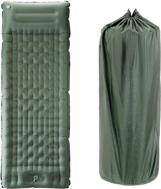Camping Matras met Voetpomp & Kussen - Opvouwbaar Matras - Vouwmatras - Camping Matje - Slaapmat - Logeer Matras - Luchtmatras - Kampeer Matras - Camping Bedje - TPU - 197 × 71 × 12 cm - Groen - van Imperatoris