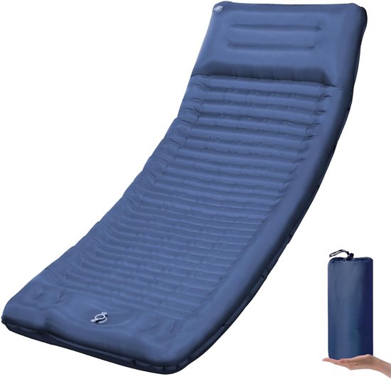 Camping Matras met Voetpomp - Opvouwbaar Matras - Vouwmatras - Camping Matje - Slaapmat - Logeer Matras - Luchtmatras - Kampeer Matras - Camping Bedje - Nylon/Polyester - 200 x 74 x 10 cm - Marineblauw - van Imperatoris