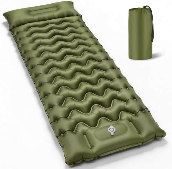 Camping Matras met Voetpomp - Opvouwbaar Matras - Vouwmatras - Camping Matje - Slaapmat - Logeer Matras - Luchtmatras - Kampeer Matras - Camping Bedje - Nylon/TPU - 196 x 70 x 10 cm - Groen - van Imperatoris van Merkloos