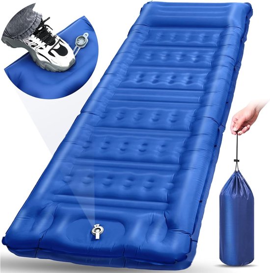 Camping Matras met Voetpomp - Opvouwbaar Matras - Vouwmatras - Camping Matje - Slaapmat - Logeer Matras - Luchtmatras - Kampeer Matras - Camping Bedje - Nylon/TPU - 197 x 71 x 12 cm - Blauw - van Imperatoris
