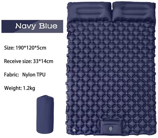Camping Matras – Opblaasbaar en Ultralicht Luchtbed met Ingebouwd Kussen en Pomp, Draagbaar voor Kamperen, Wandelen en Reizen - Blauw - dubbel