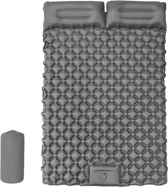 Camping Matras – Opblaasbaar en Ultralicht Luchtbed met Ingebouwd Kussen en Pomp, Draagbaar voor Kamperen, Wandelen en Reizen - Grijs - dubbel
