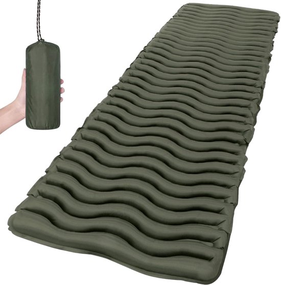 Camping Matras - Opvouwbaar Matras - Vouwmatras - Camping Matje - Slaapmat - Logeer Matras - Luchtmatras - Kampeer Matras - Camping Bedje - Nylon - Tot 200 kg - 6 cm - Legergroen - van Imperatoris van Merkloos