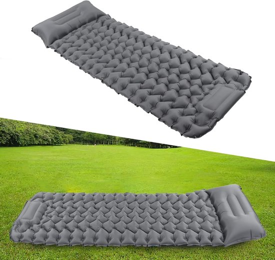Camping Matras - Slaapmat Buiten - Kamperen en Reizen - Voetpers Inflatie - 196 x 68 cm - Grijs
