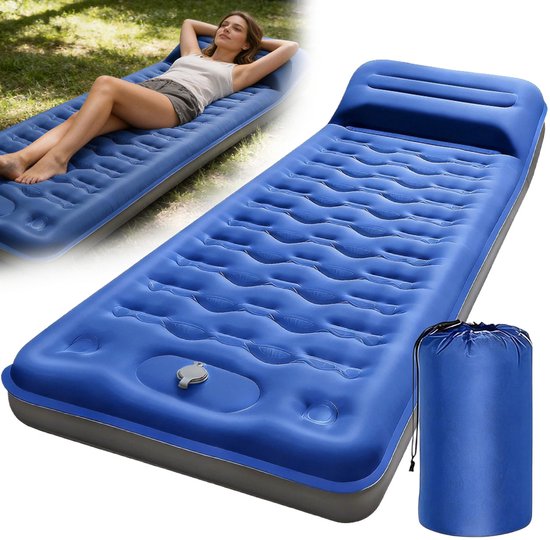Camping Matras - Slaapmat Zelfopblazend - Slaapmat - Ingebouwde Voetpomp - Slaapmatje 1 Persoons - 196x66x13cm - Blauw