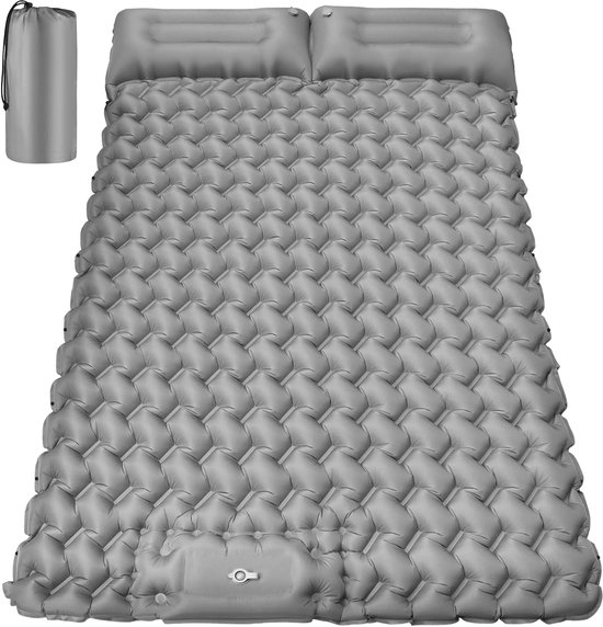 Camping Matras voor 2 Personen - Dubbel - Opvouwbaar Matras - Vouwmatras - Camping Matje - Slaapmat - Logeer Matras - Luchtmatras - Kampeer Matras - Camping Bedje - Polyester/TPU - 200 x 130 x 9 cm - Grijs - van Imperatoris van Merkloos