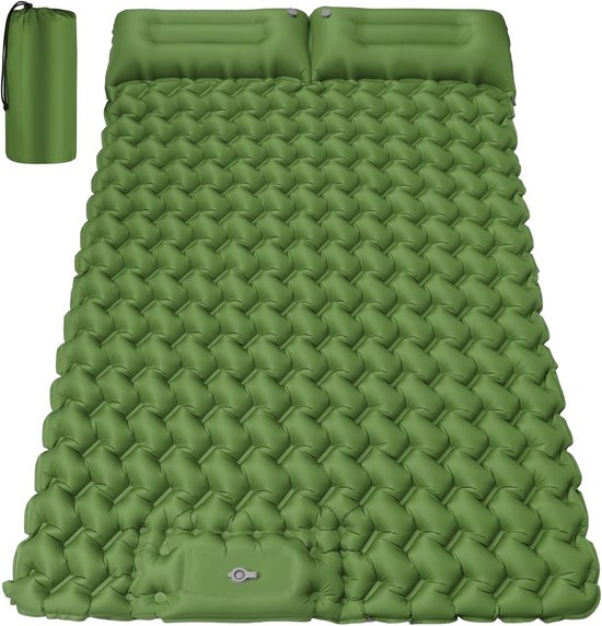Camping Matras voor 2 Personen - Dubbel - Opvouwbaar Matras - Vouwmatras - Camping Matje - Slaapmat - Logeer Matras - Luchtmatras - Kampeer Matras - Camping Bedje - Polyester/TPU - 200 x 130 x 9 cm - Groen - van Imperatoris