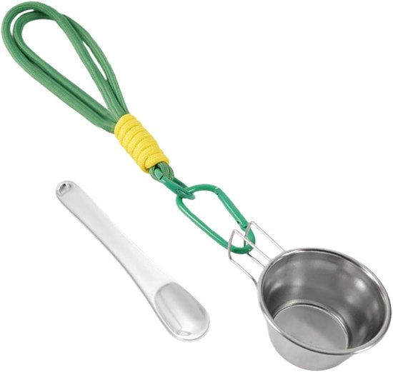 Camping Mok - Wandel Mok - Outdoor Drinken - Karabijnhaak Handvat - 50 ml Inhoud - Groen Koord