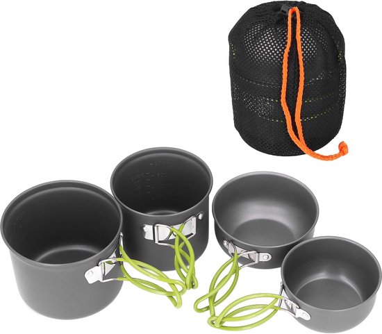 Camping Pannenset - Kookgerei Set - Outdoor Koken - Inklapbaar Handvat - 4 Delig