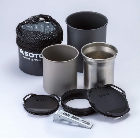 Camping Pannenset Multifunctioneel 6-Delig - RVS & Titanium Kookset - Lichtgewicht - 750 ml Pan en Bekers