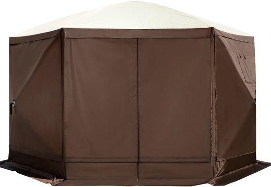 Camping Paviljoen Tent, 12 x 12 ft, 300D Oxford Stof en B3 Gaas, Pop-up Ontwerp, Met Privacywanden en Windschermen, Voor Maximaal 8 Personen van Merkloos