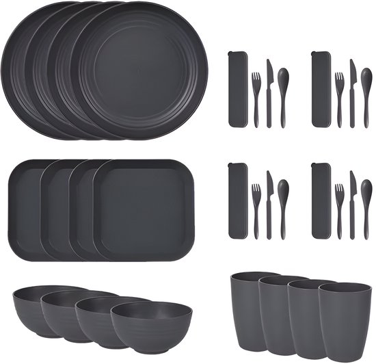 Camping Servies 24-delig – Compleet Campingservies met Bestek, Borden & Glazen | Breukvast, Lichtgewicht & Herbruikbaar – Ideaal voor Outdoor & Kamperen van Camping