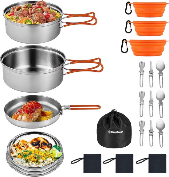 Camping Servies Set 2-3 Personen I Camping Kookgerei van Roestvrij Staal I Camping Potten met Opvouwbaar Bestek I Ultralicht Camping Pannen Set voor Campingkooktoestel van Camp