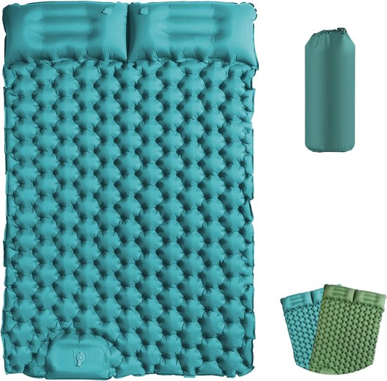 Camping Slaapmat 2 Personen Zelfopblazend Luchtmatras met Kussen Outdoor Camping Matras Slaapmat Opvouwbaar Ultralicht Luchtbed Opblaasbaar Bed Camping Mat met Voetpomp voor Tent Meer van Merkloos