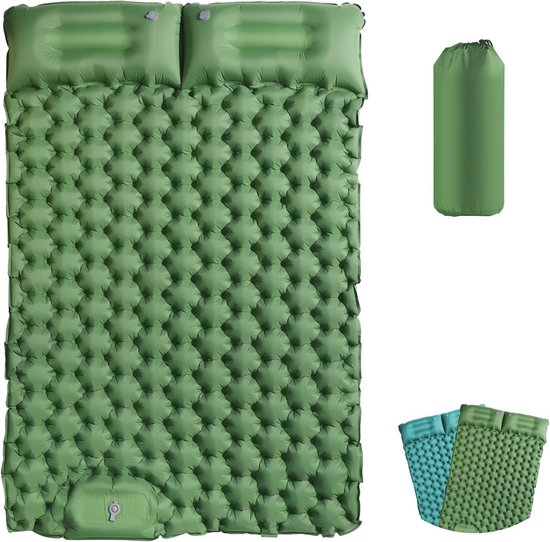 Camping Slaapmat 2 Personen Zelfopblazend Luchtmatras Outdoor Camping Matras met Kussen Slaapmat Opvouwbaar Ultralicht Luchtbed Opblaasbare Campingmat met Voetpomp voor Strandtent van Camp