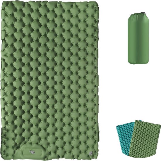 Camping Slaapmat 2 Personen Zelfopblazend Luchtmatras Outdoor Campingmat Slaapmat Opvouwbaar Ultralicht Luchtbed Opblaasbaar Bed Campingmat met Voetpomp voor Strandtent Wandelen Groen van Camp